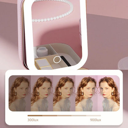 LED Makeup Bag With Mirror For Women Portable Cosmetic Storage Bag Small Lipstick Brush Wireless Makeup Box With Light