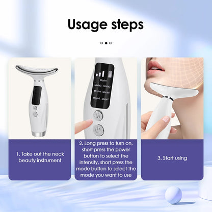 7 Colors LED Lights Face Neck Beauty Device Vibration Massage Improve Neck Lines Home Use Face Lifting Machine 7 Modes 3 Levels