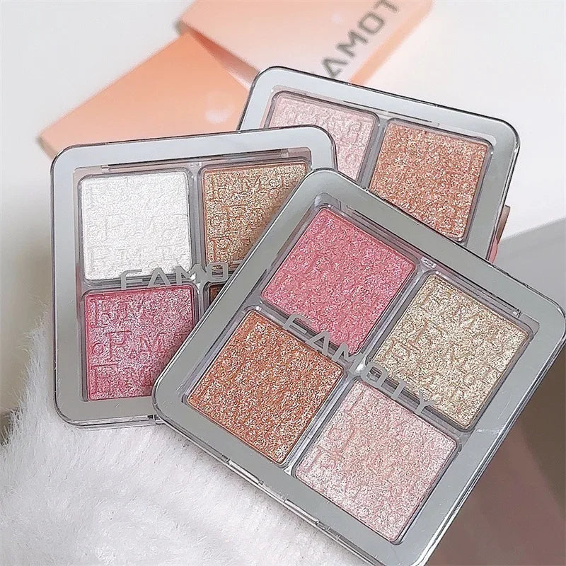 4 Colors Diamond Highlighter Powder Palette Glitter Face Contour Brighten Makeup Shimmer Ultra-concentrated Illuminate Cosmetic